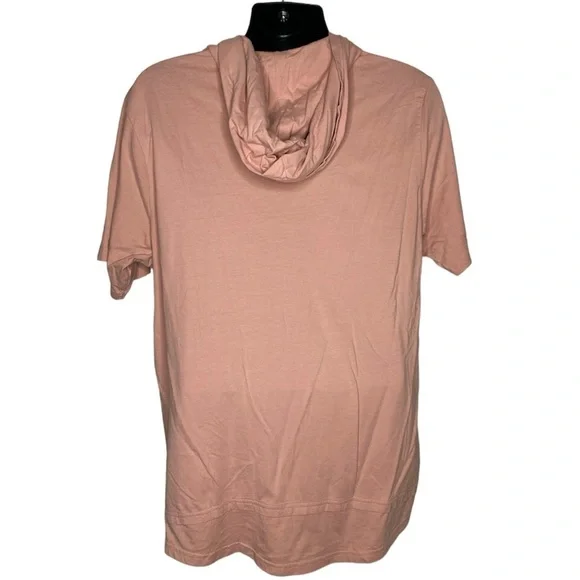 Forever 21 Faux Layered Short Sleeve Hoodie Shirt (Size:L, Color:Dusty-Pink) - Picture 2 of 4